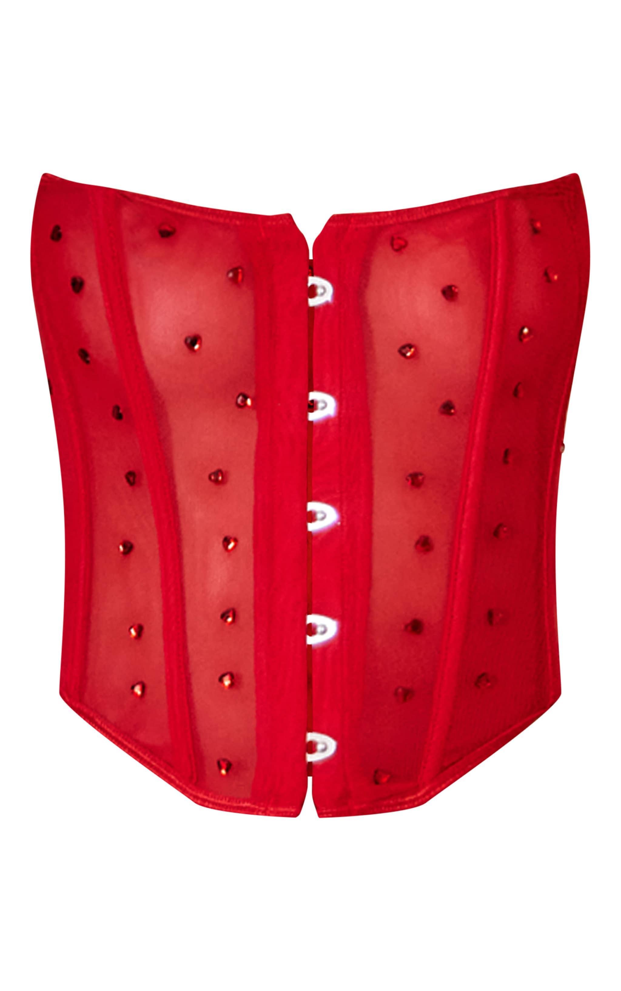 Red Mesh Diamante Heart Corset Product Image