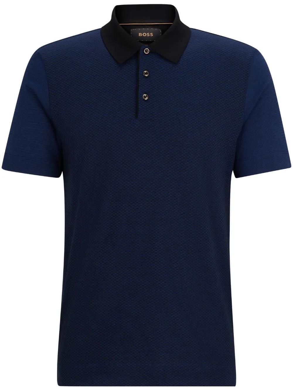 HUGO BOSS Contrast-collar Cotton-silk Polo Shirt In Blue Product Image