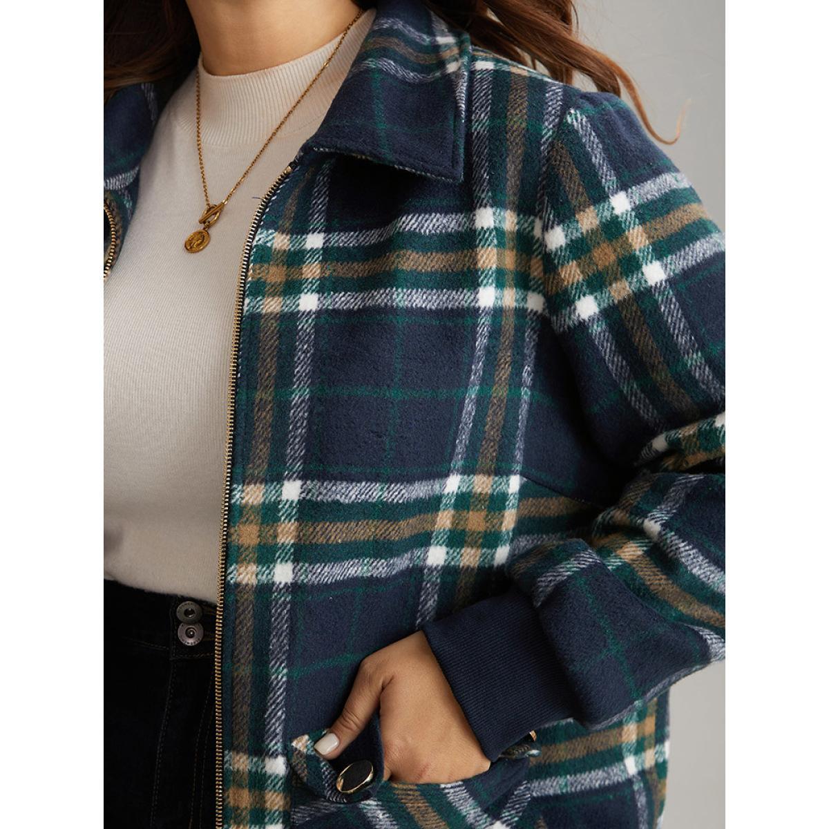 Plus Size Plaid Button Detail Pocket Zipper Jacket Women Multicolor Zipper Pocket Dailywear Jackets BloomChic 12/L Product Image