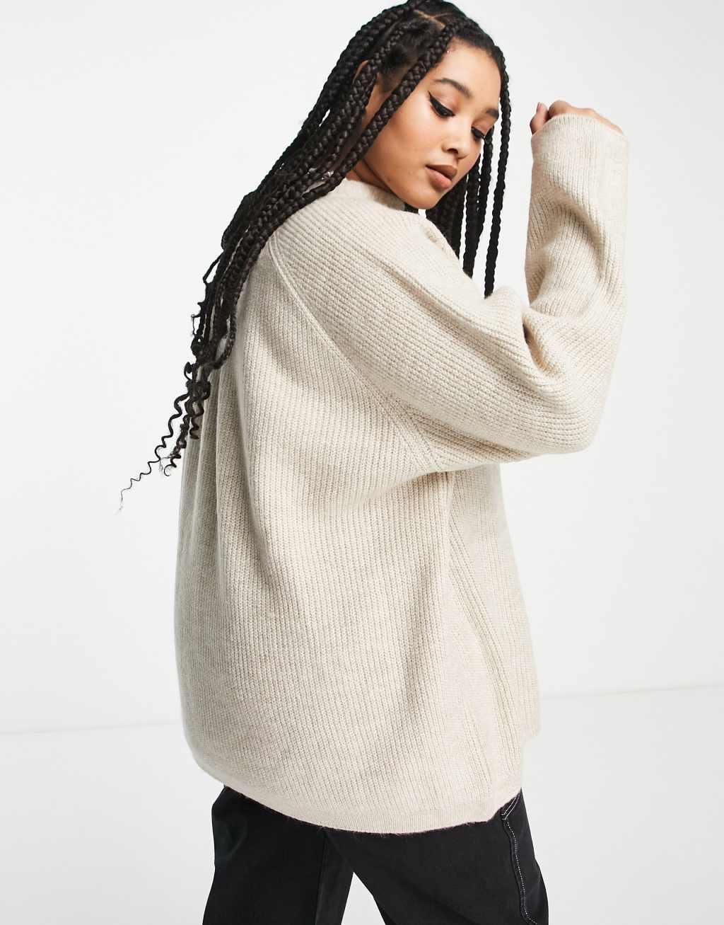 Only Curve ribbed crew neck sweater in beige  Product Image