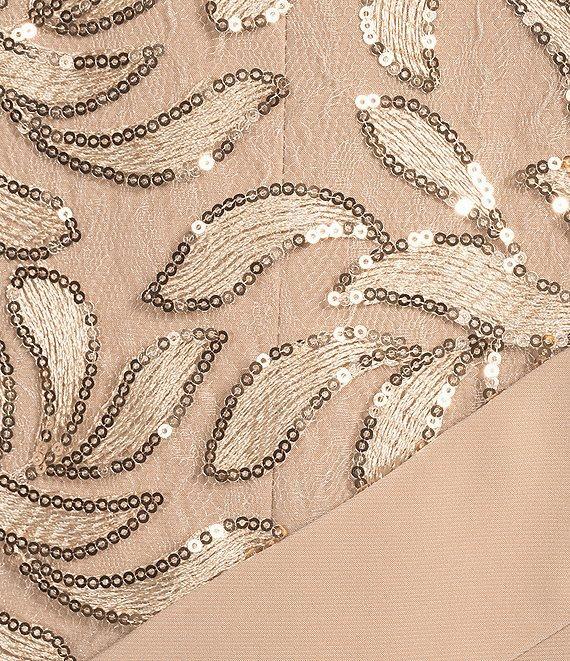 R & M Richards Petite Size Crew Neck Short Sleeve Embroidered Sequin Poncho Overlay Sheath Dress Product Image