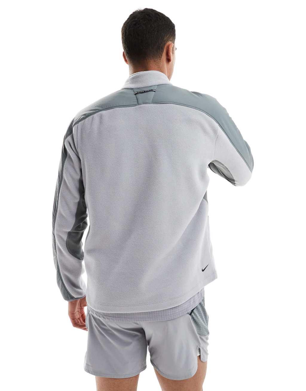 Nike Running Trail Polartec half zip fleece in gray Product Image