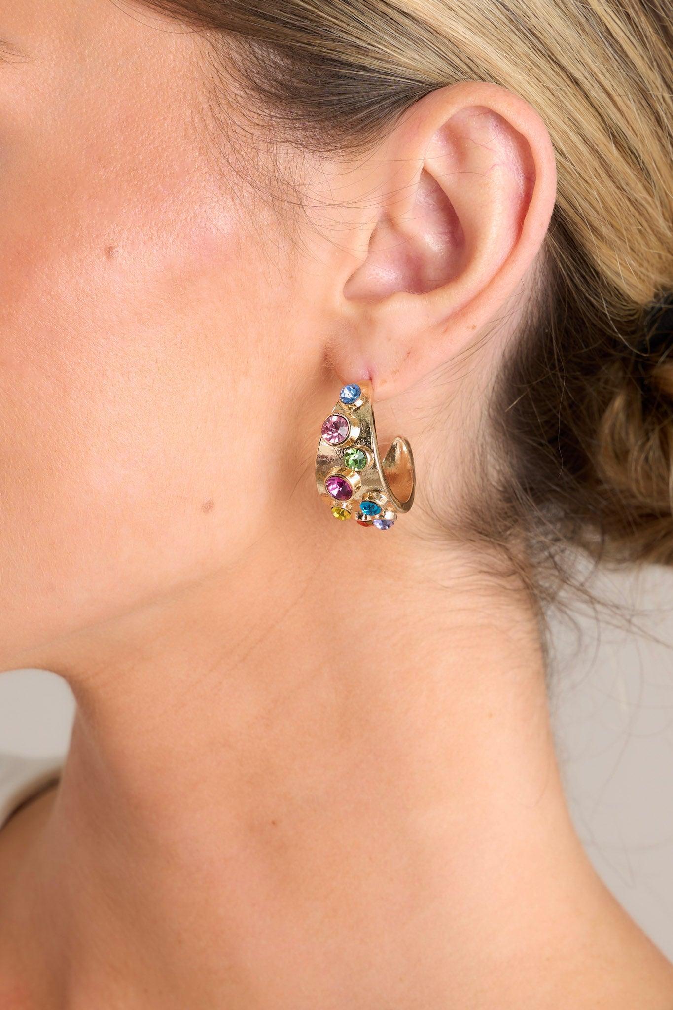 Radiant Jewel Gold Multi Rhinestone Hoop Earrings Product Image