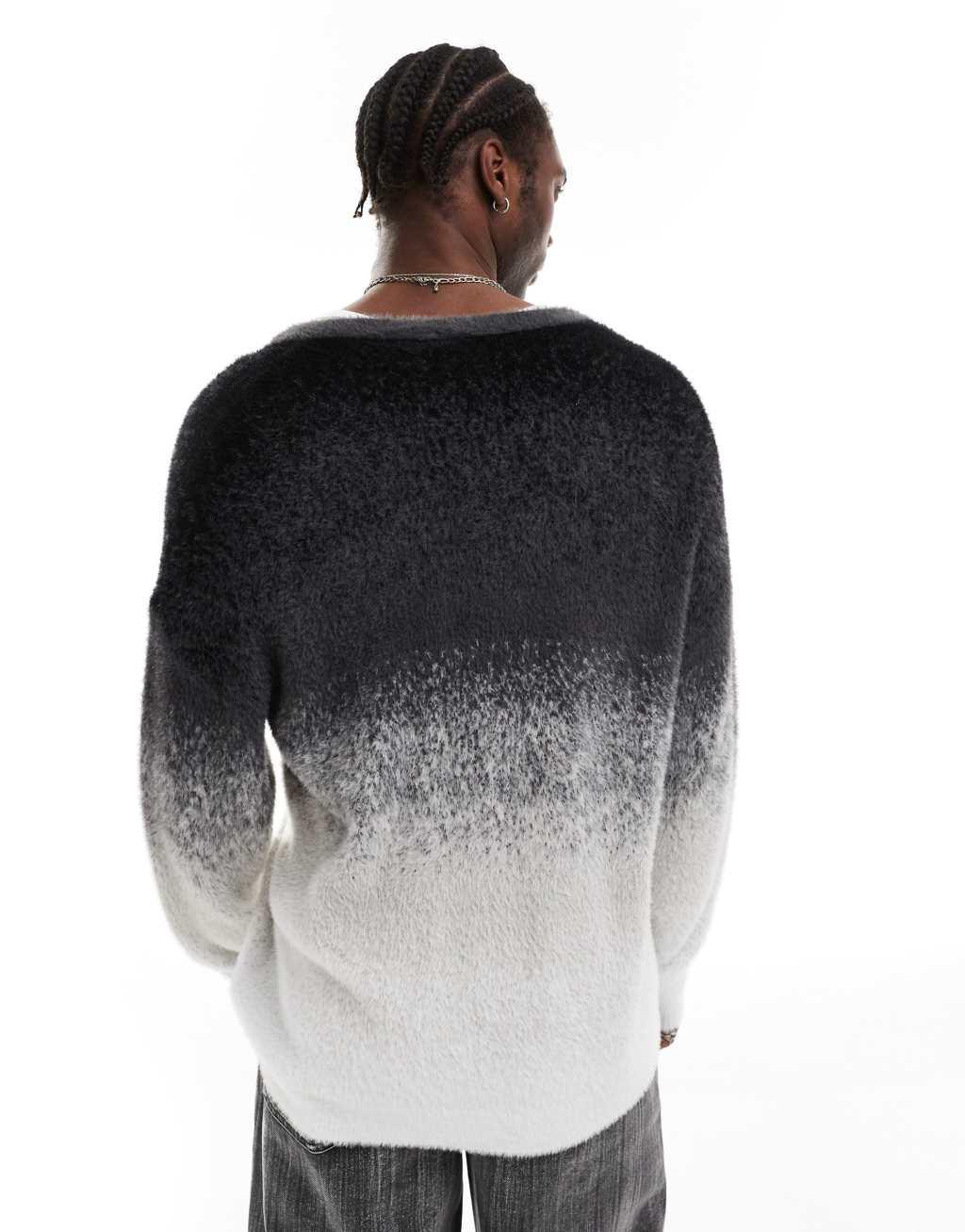 COLLUSION fluffy button up ombre cardigan in gray Product Image