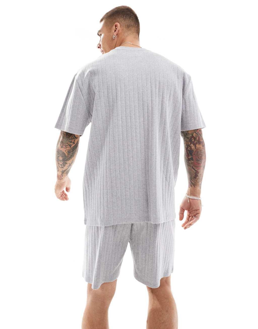 ASOS DESIGN pajama set with waffle shorts in gray heather Product Image