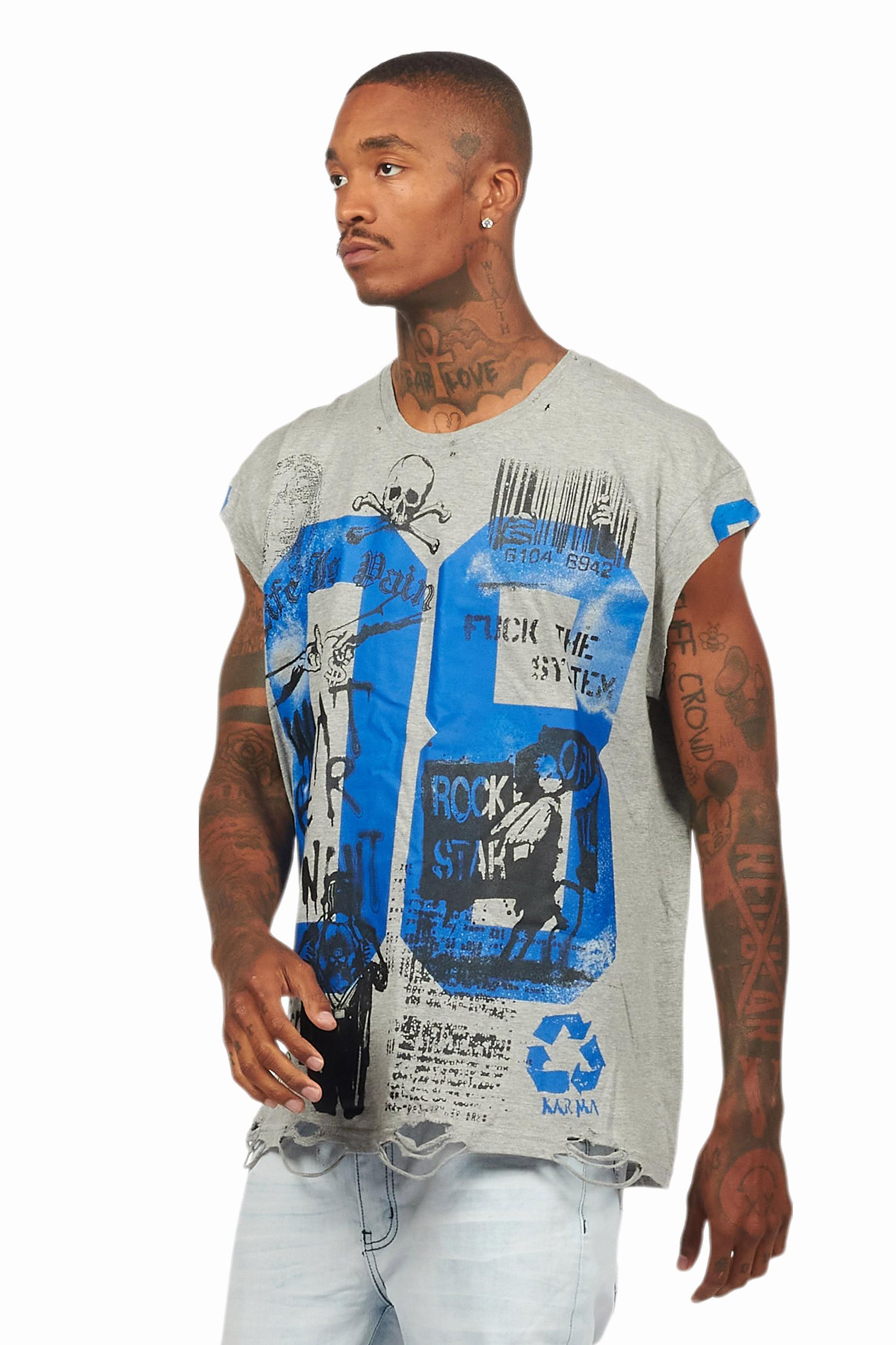 Grill Heather Grey Graphic Muscle T-Shirt Male Product Image