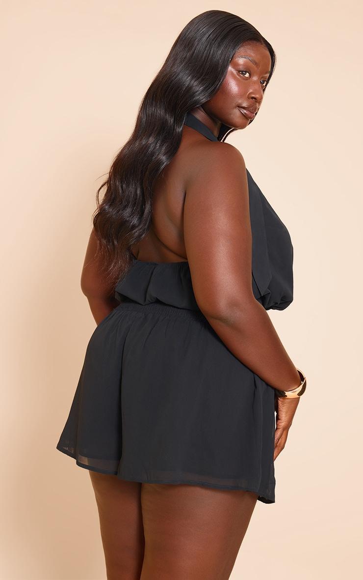 Plus Black Chiffon Halterneck Romper Product Image