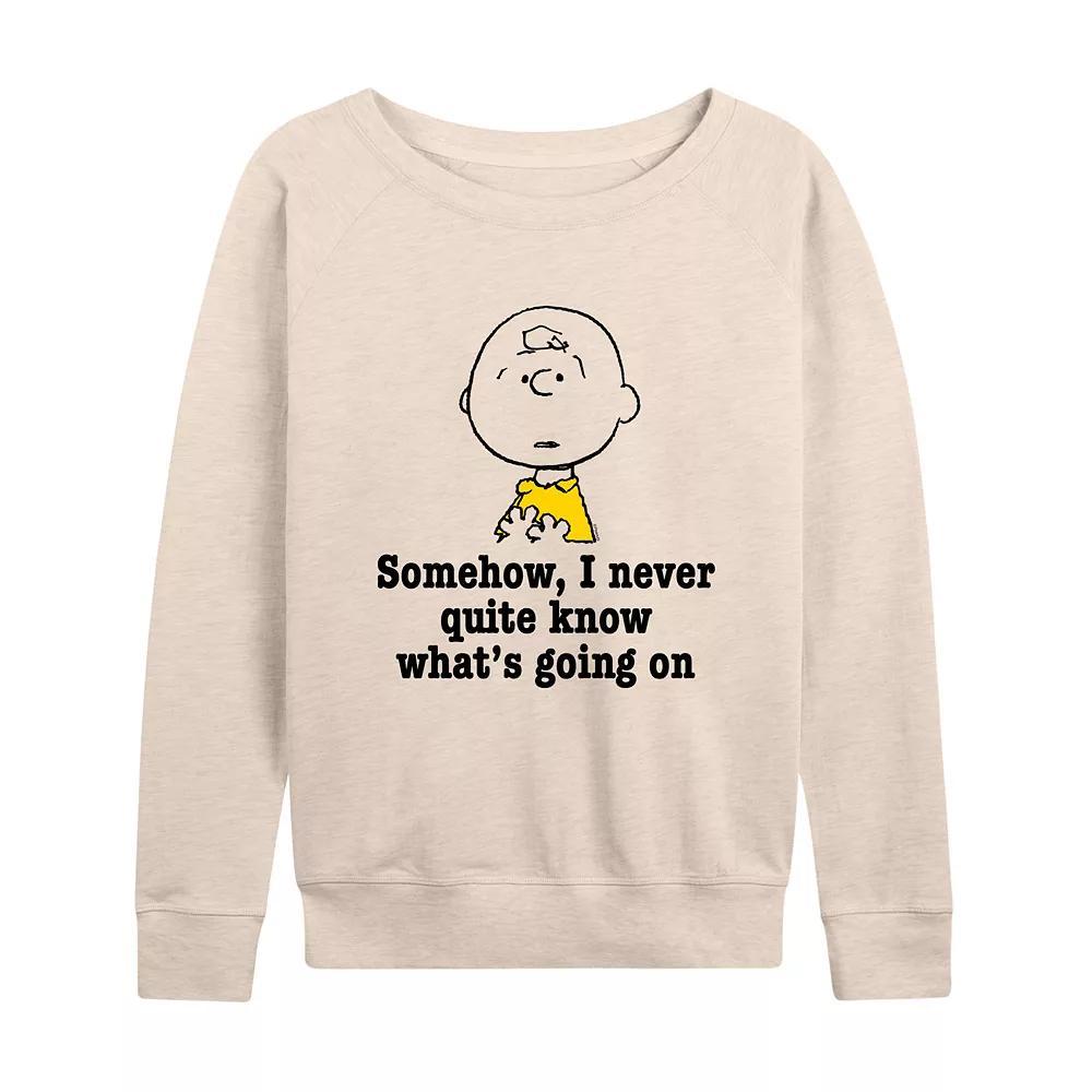 Women's Peanuts Charlie Brown What's Going On French Terry Long Sleeve Tee, Girl's,  Product Image