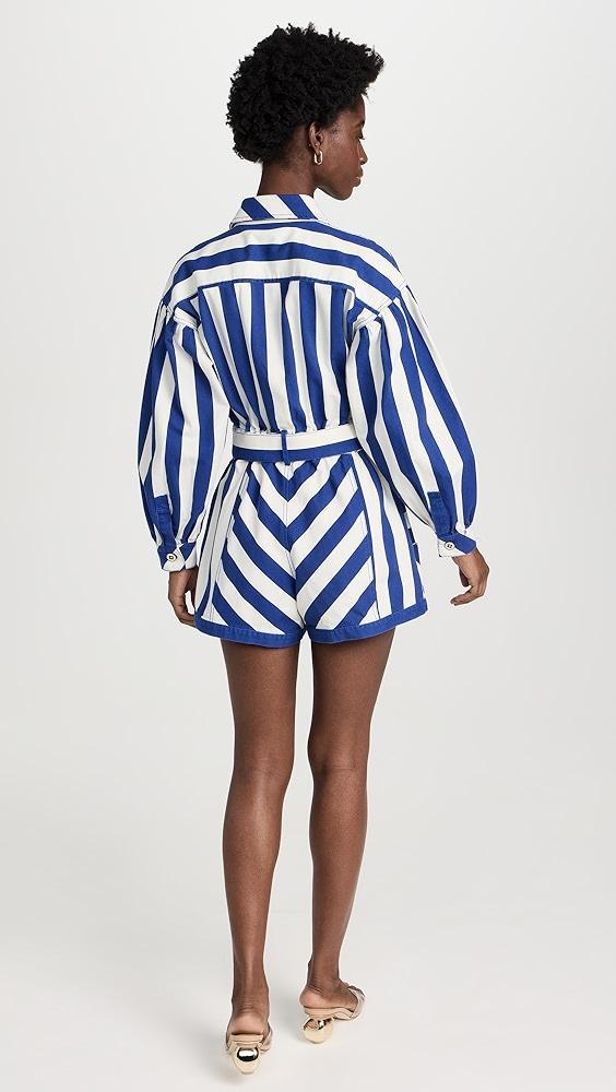 FARM Rio Blue and White Stripe Shorts Jumpsuit | Shopbop Product Image