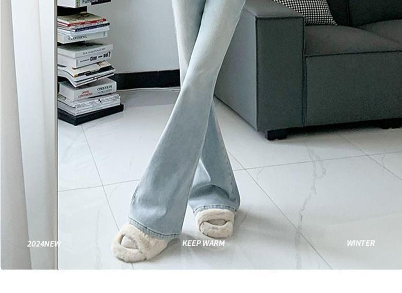 High Rise Washed Fleece-Lined Flared Jeans (Various Designs) Product Image