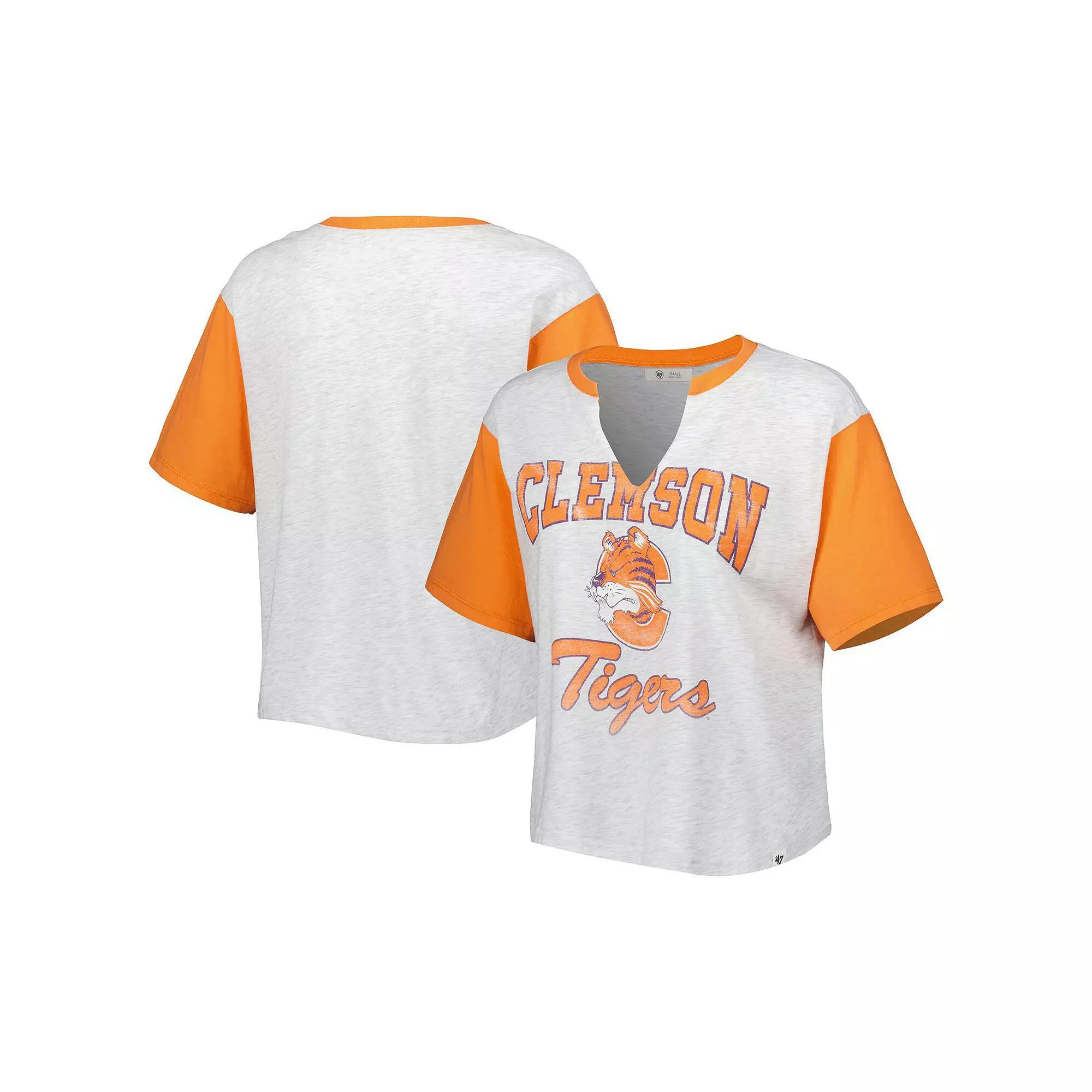 Women's '47 Gray/Orange Clemson Tigers Dolly Cropped V-Neck T-Shirt, Size: Large, Grey Product Image