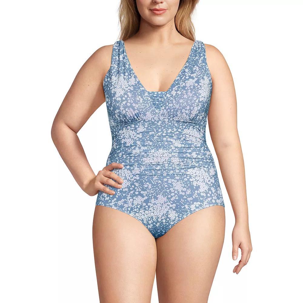 Plus Size Lands' End Grecian Slendersuit Tummy Control One-Piece Swimsuit, Women's, Size: 20 W, Dusk Meadow Floral Product Image