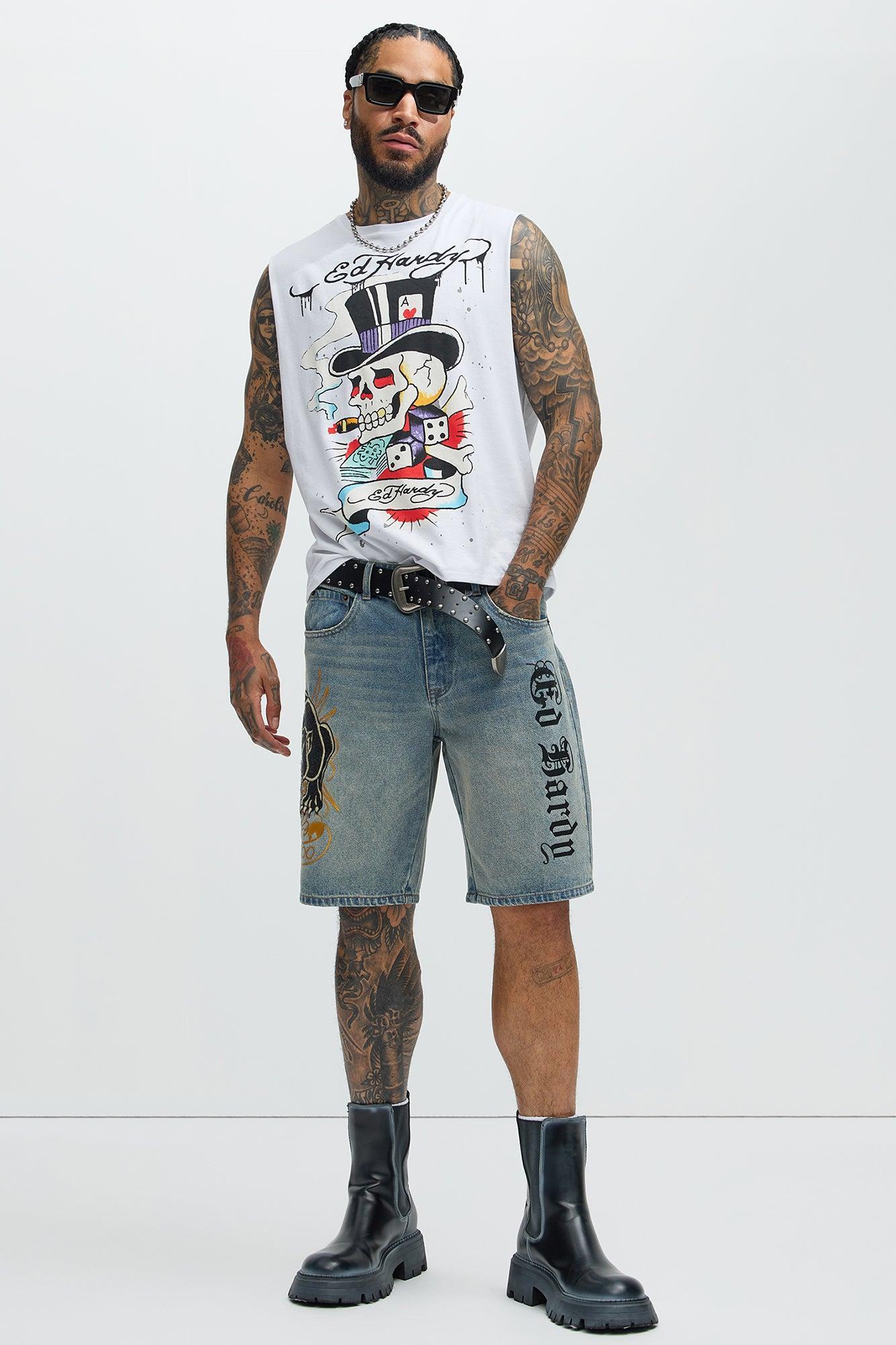 Ed Hardy Skull Top Hat Muscle Tee - White Product Image