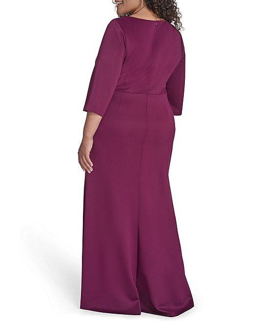 Jessica Howard Plus Size Sleeve 3/4 Sleeve Asymmetrical Neck Bow Shoulder Side Tuck Gown Product Image