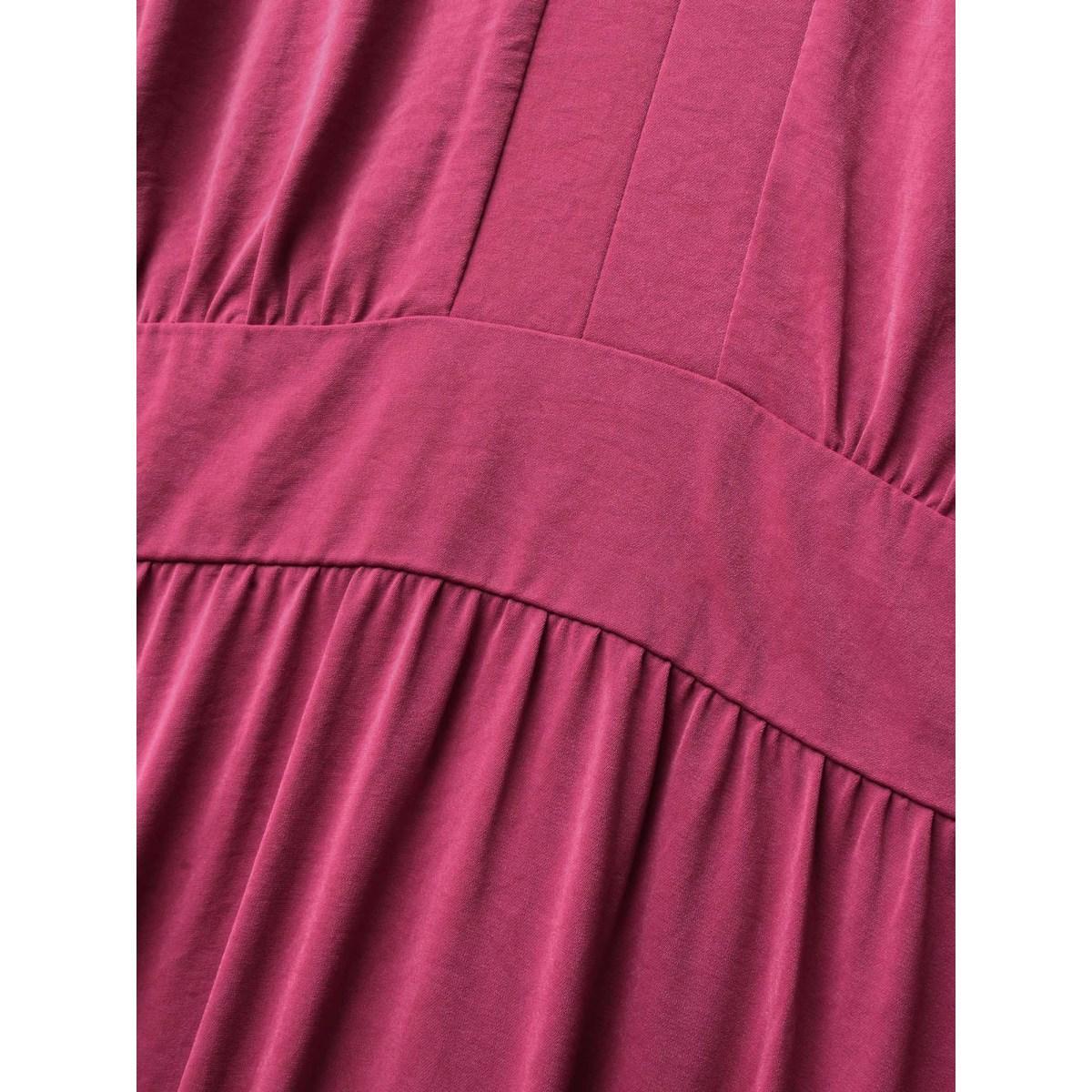 Plus Size RedViolet Notched Collar Gathered Lantern Sleeve Blouse Women Elegant Long Sleeve Notched collar Everyday Blouses BloomChic 22-24/3X Product Image