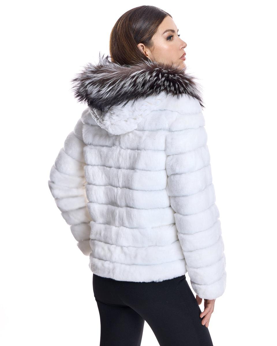 Horizontal Rabbit Jacket with Fox Trimmed Hood Product Image