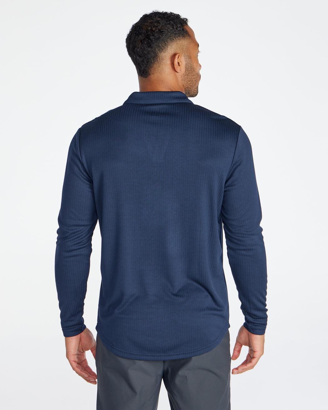 Ribbed Long Sleeve Open V Polo Product Image