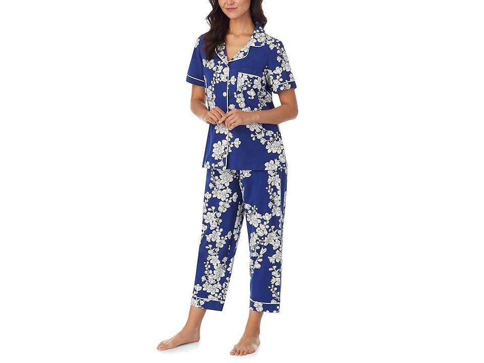 Bedhead PJs Short Sleeve Cropped PJ Set (Cotton Spandex) (Navy Shadow Blossom) Women's Pajama Sets Product Image