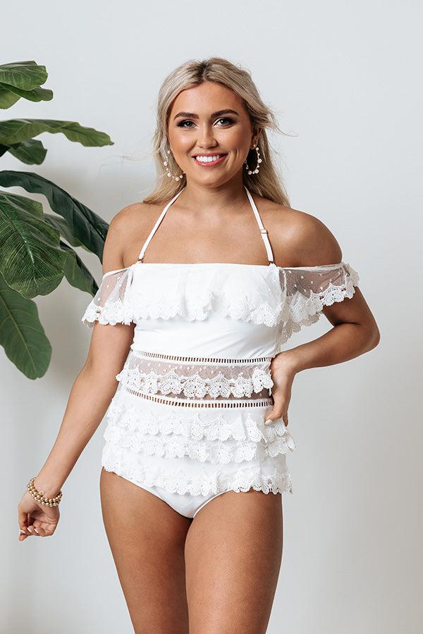 Ocean Isle Lace One Piece Swimsuit in White Product Image