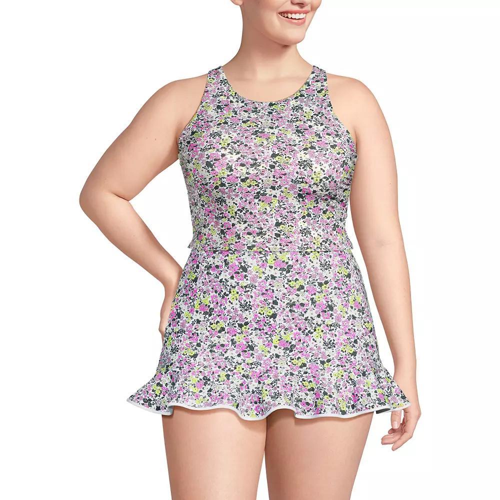 Plus Size Lands' End High Neck Racerback Tankini Swim Top, Women's, Size: 20 W, Black White Dots Product Image