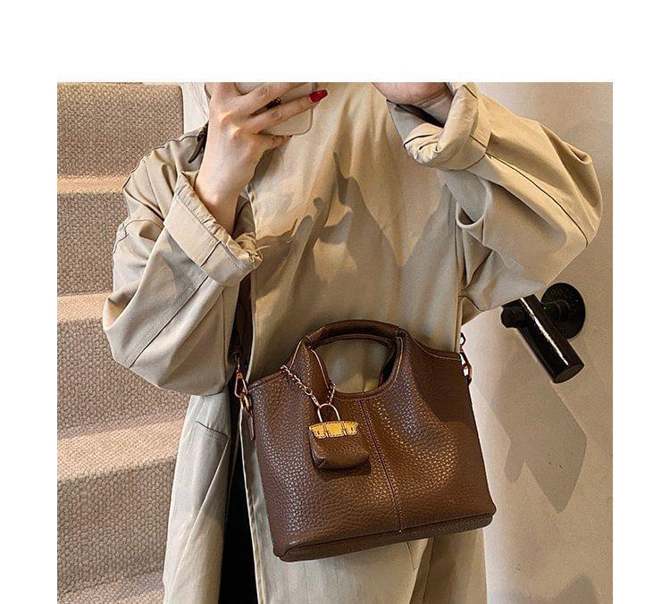 Set: Faux Leather Tote Bag + Pouch Product Image