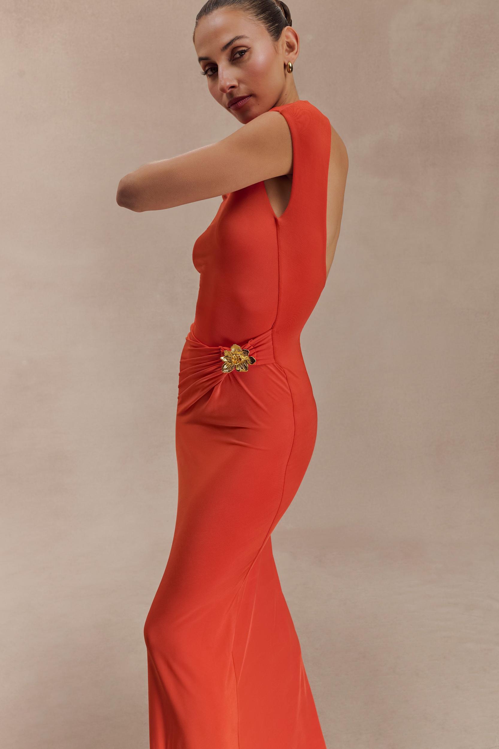 Kaida Slinky Maxi Dress With Hardware - Burnt Orange Product Image