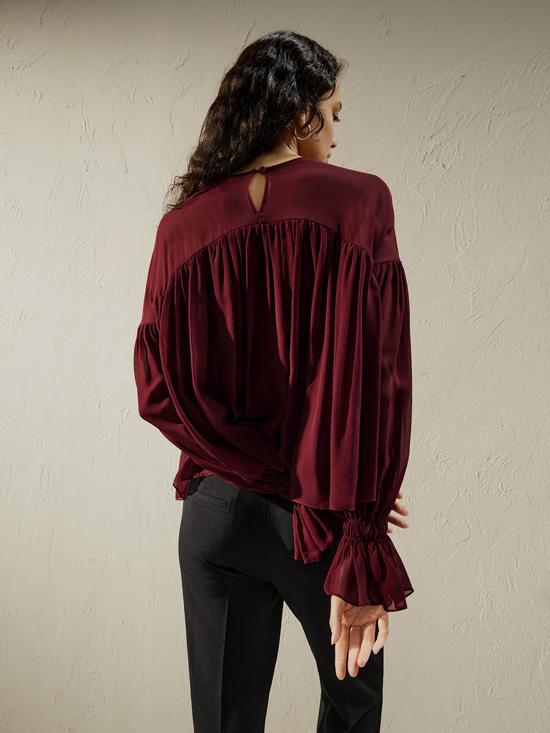 Sheer-shoulder Ruffle Shirt Product Image