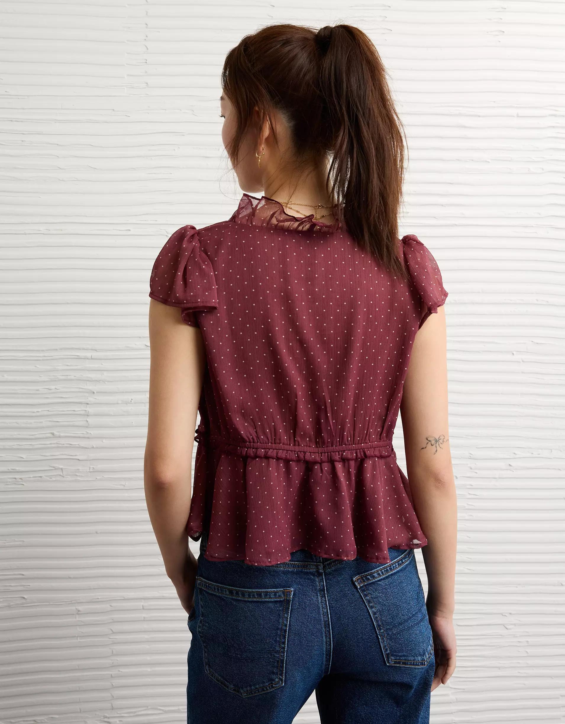 AE V-Neck Chiffon Babydoll Blouse Product Image