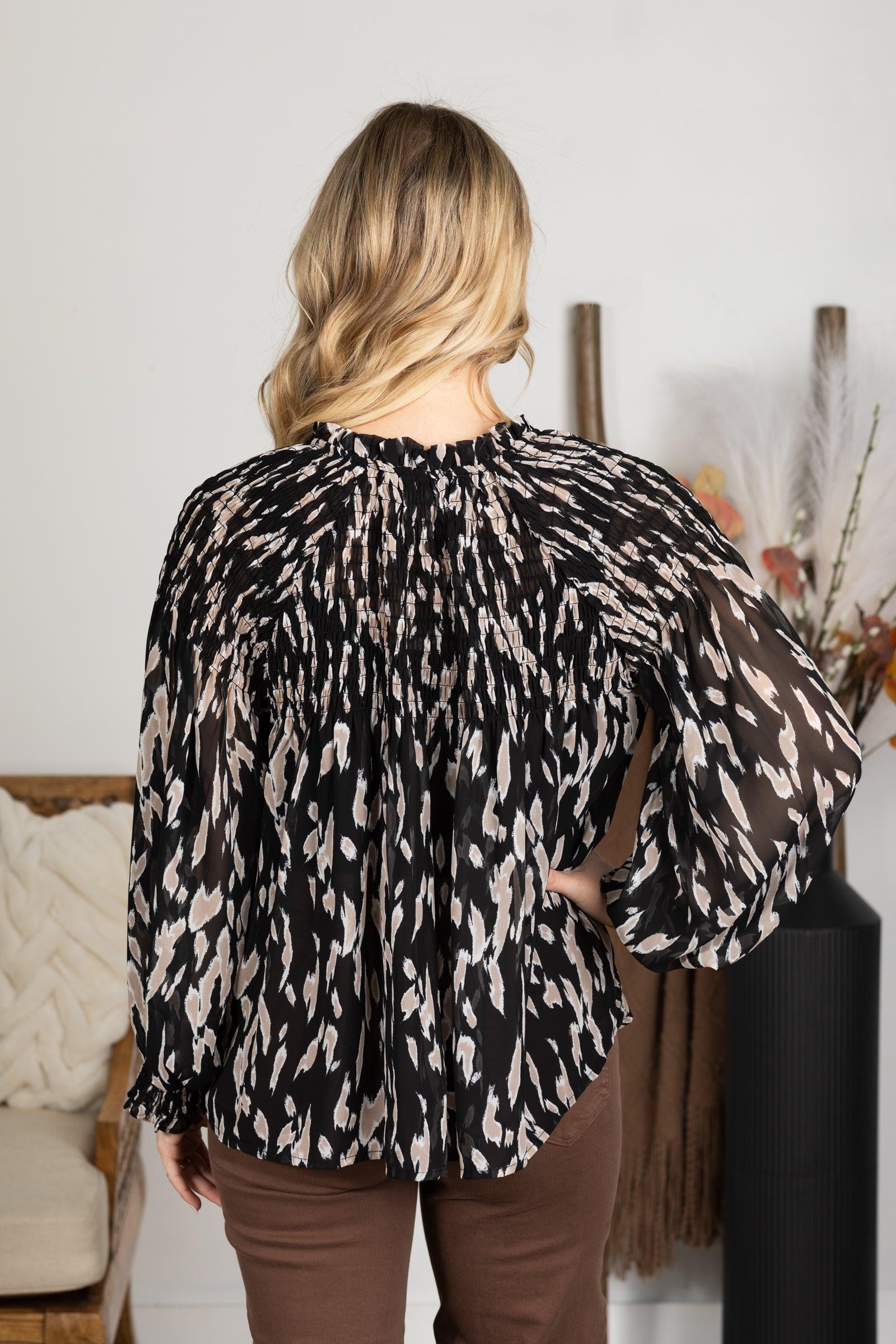 Black and Grey Tonal Animal Print Top Product Image