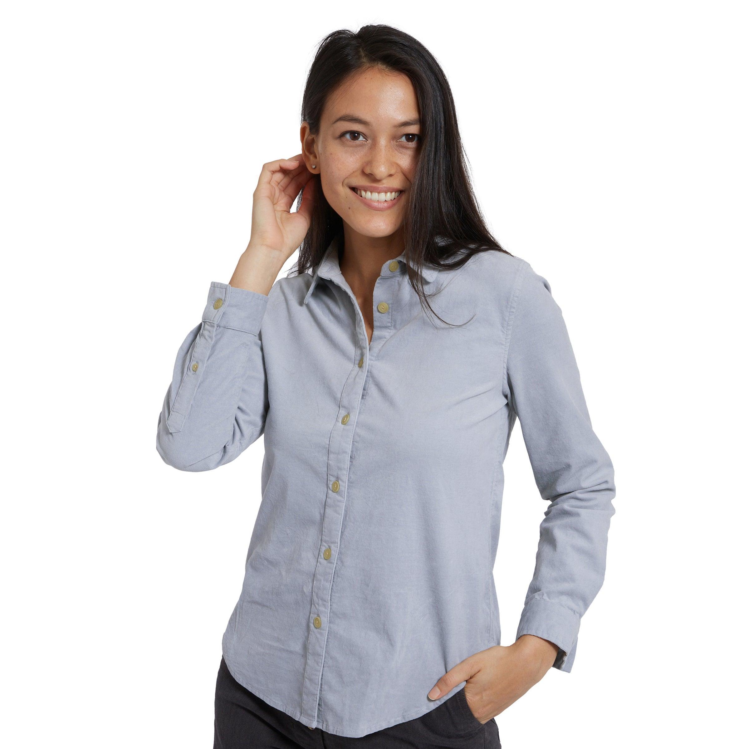 Annabela Slim Fit Stretch Corduroy Shirts - Gray (Final Sale) Product Image