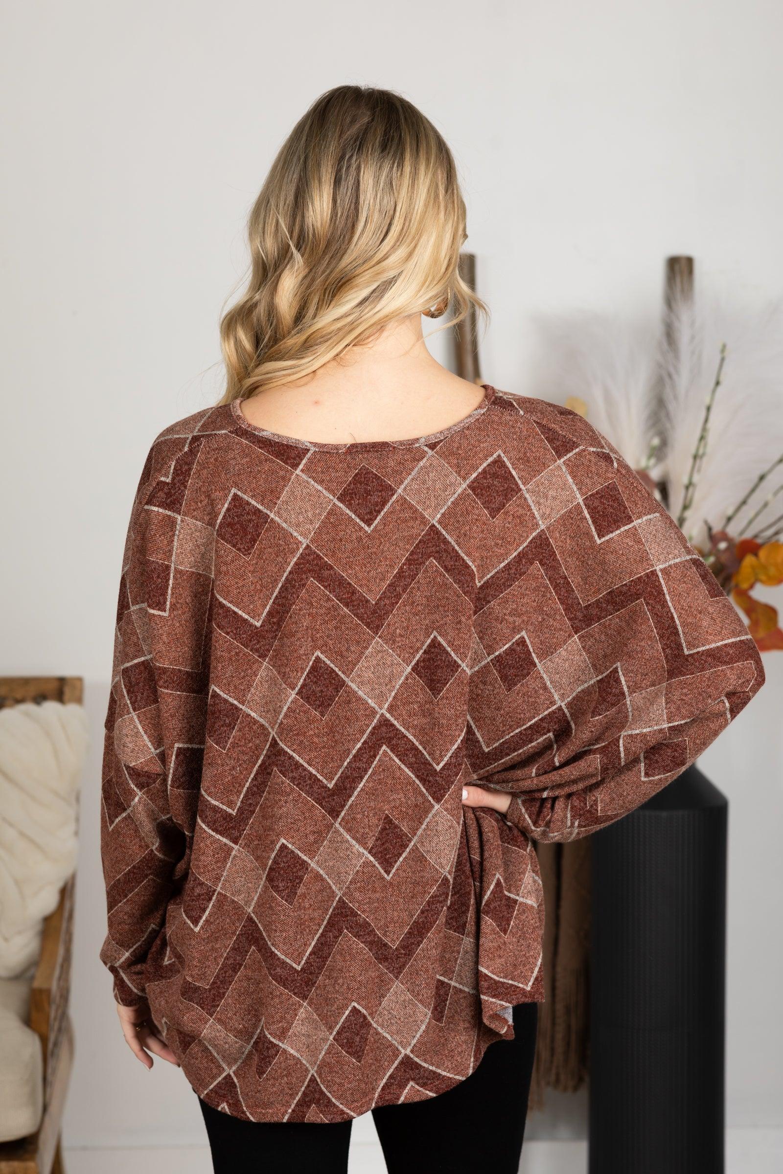 Maroon Multicolor Chevron Print Top Product Image