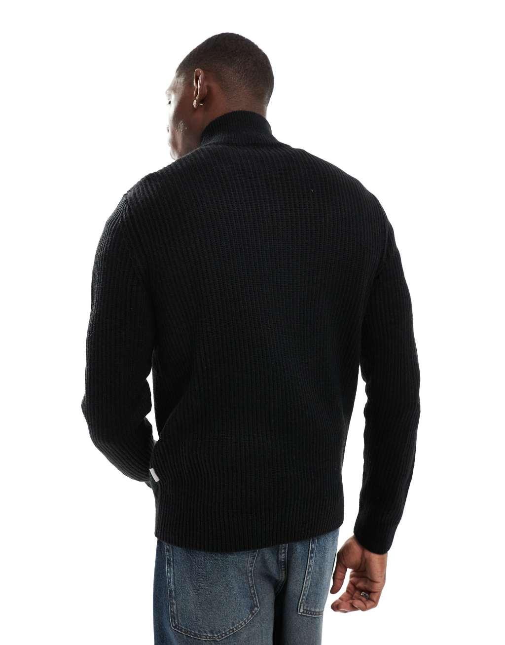 JJ Rebel ribbed half zip knit in black Product Image