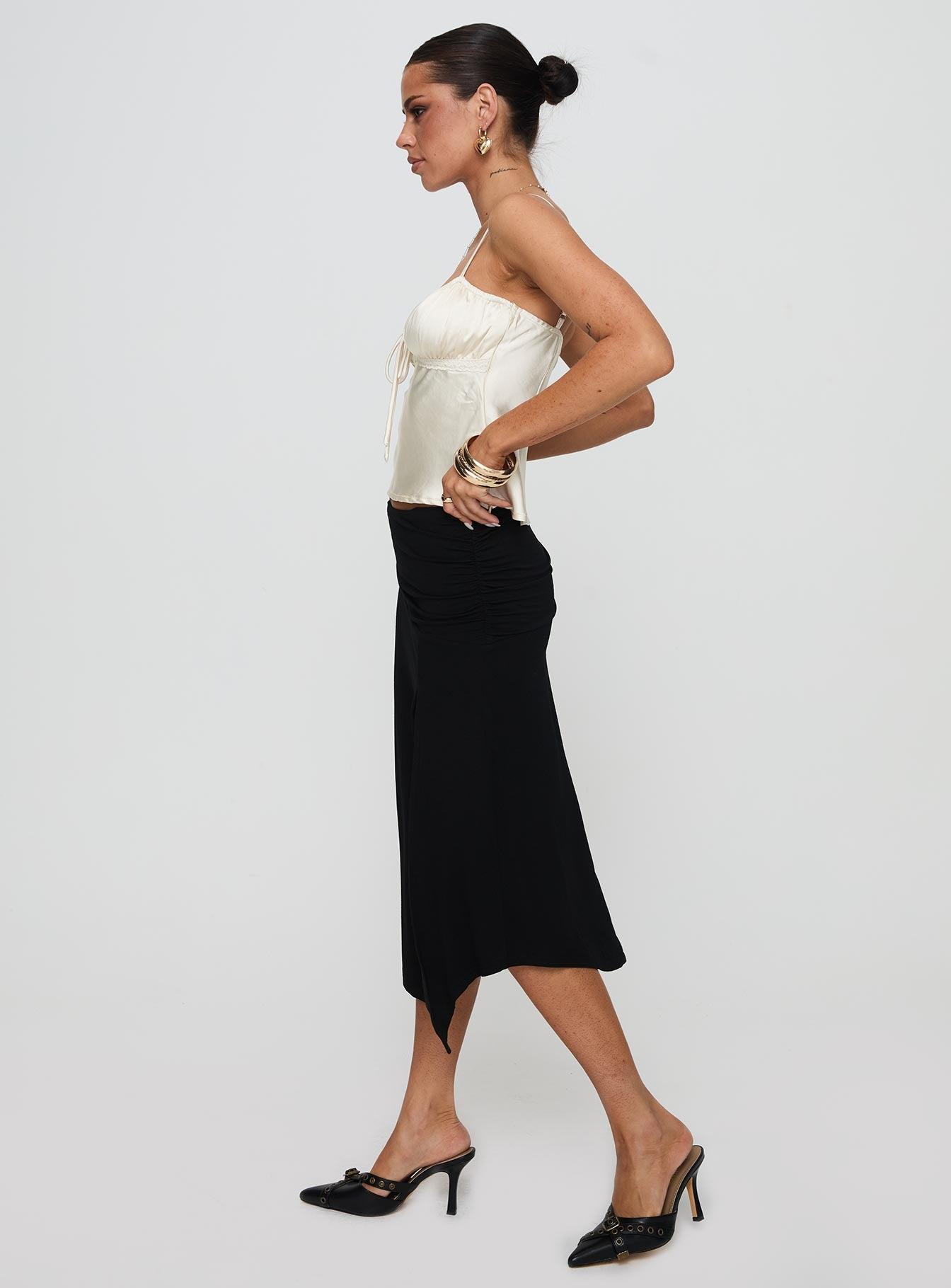 Venissa Ruched Midi Skirt Black Product Image