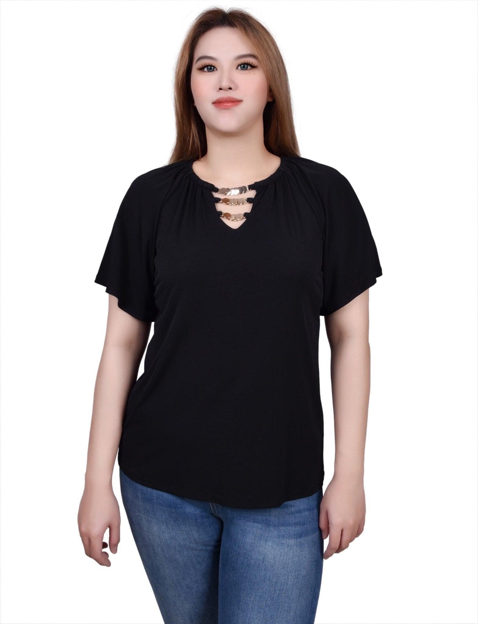 Raglan Sleeve Top With Chain Details - Petite Product Image