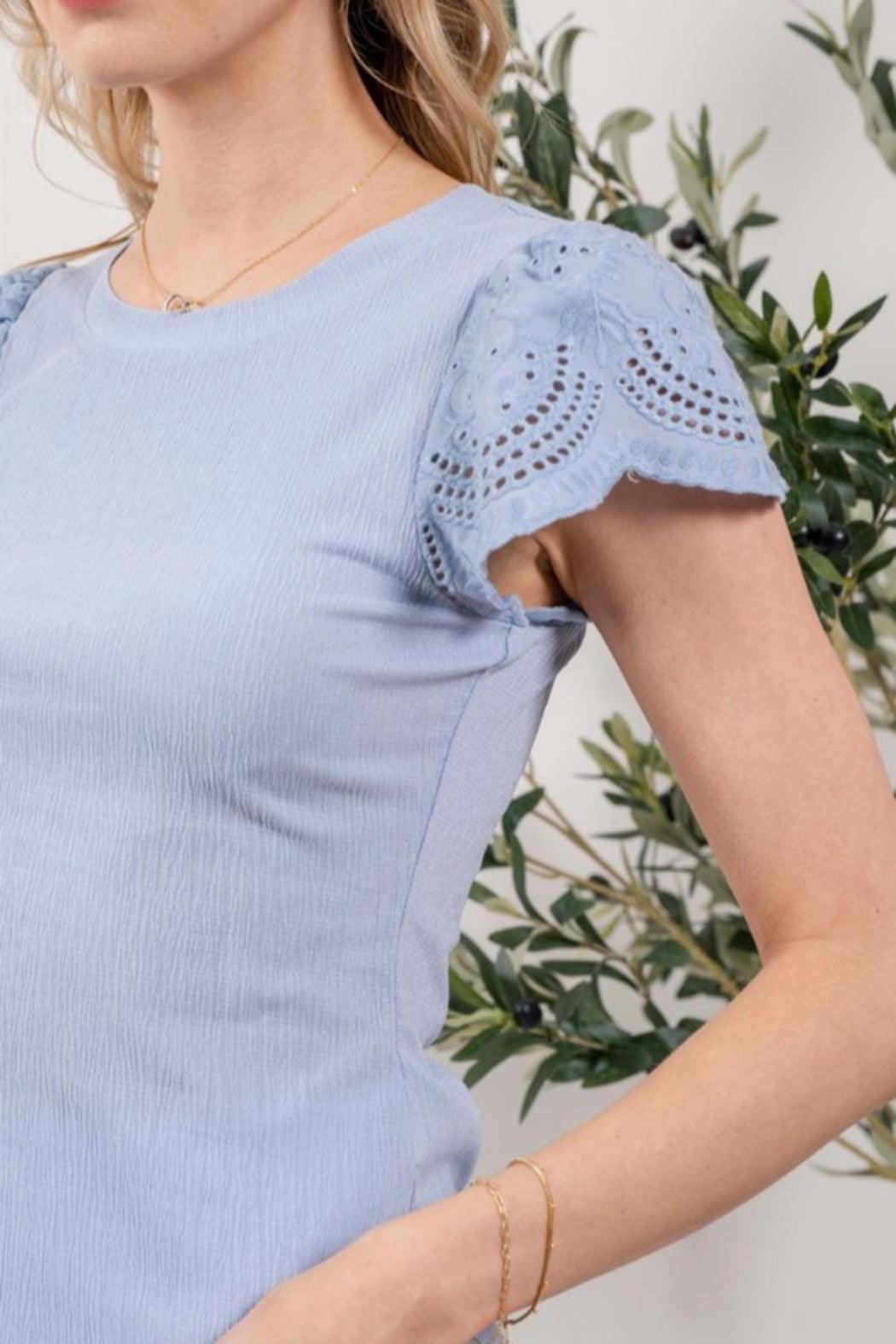 Eyelit Contrast Sleeve Top Product Image