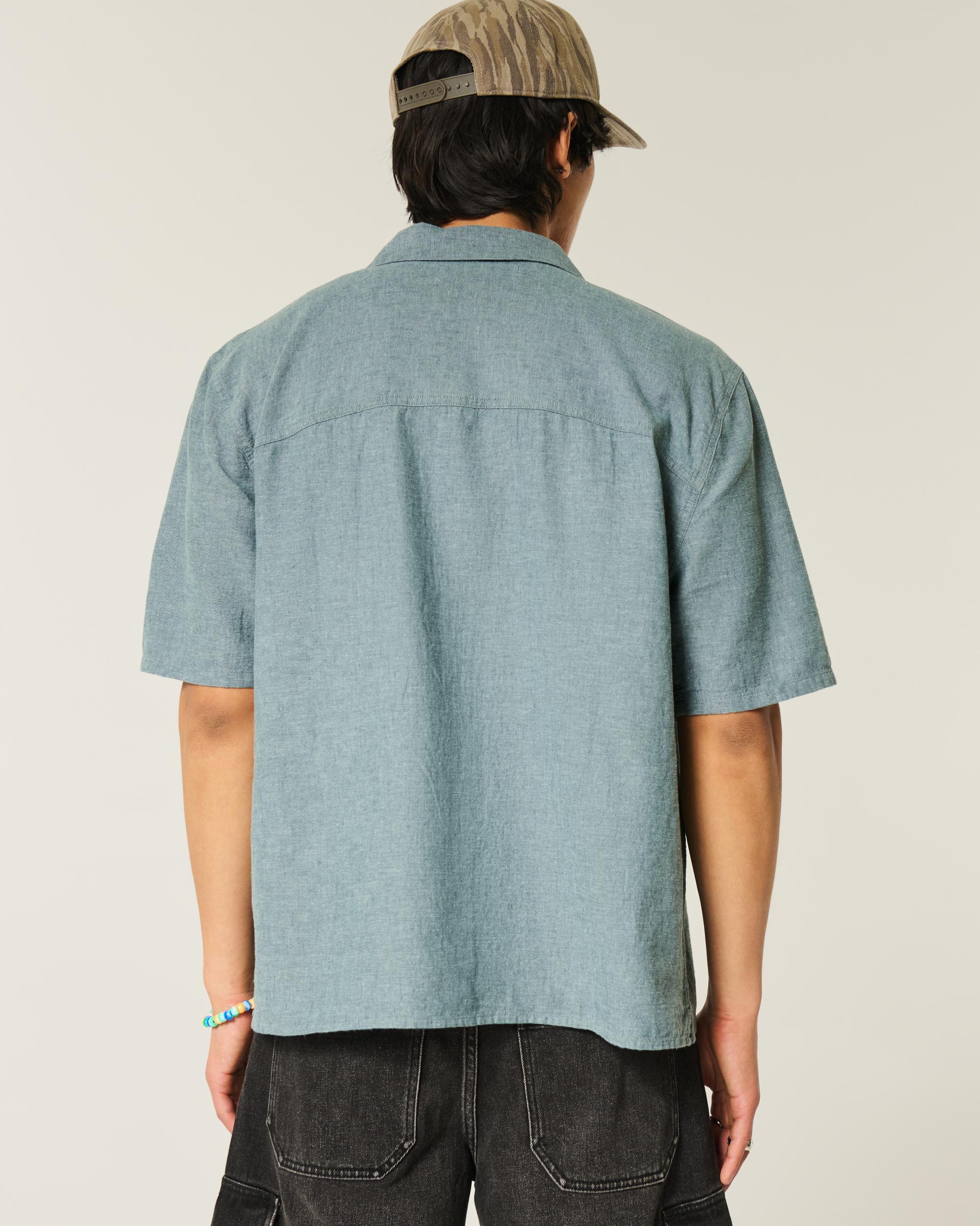 Boxy Short-Sleeve Linen-Blend Shirt Product Image