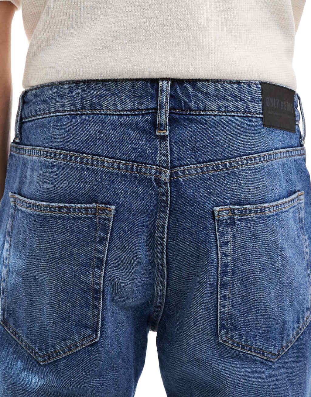 ONLY & SONS Yoke tapered fit jeans in mid blue wash Product Image