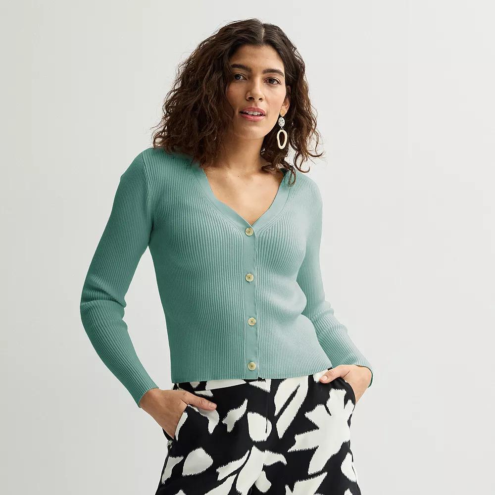 Women's Nine West Fitted Sweater Sculpt Ribbed Cardigan, Size: Medium, Hanover Blue Product Image