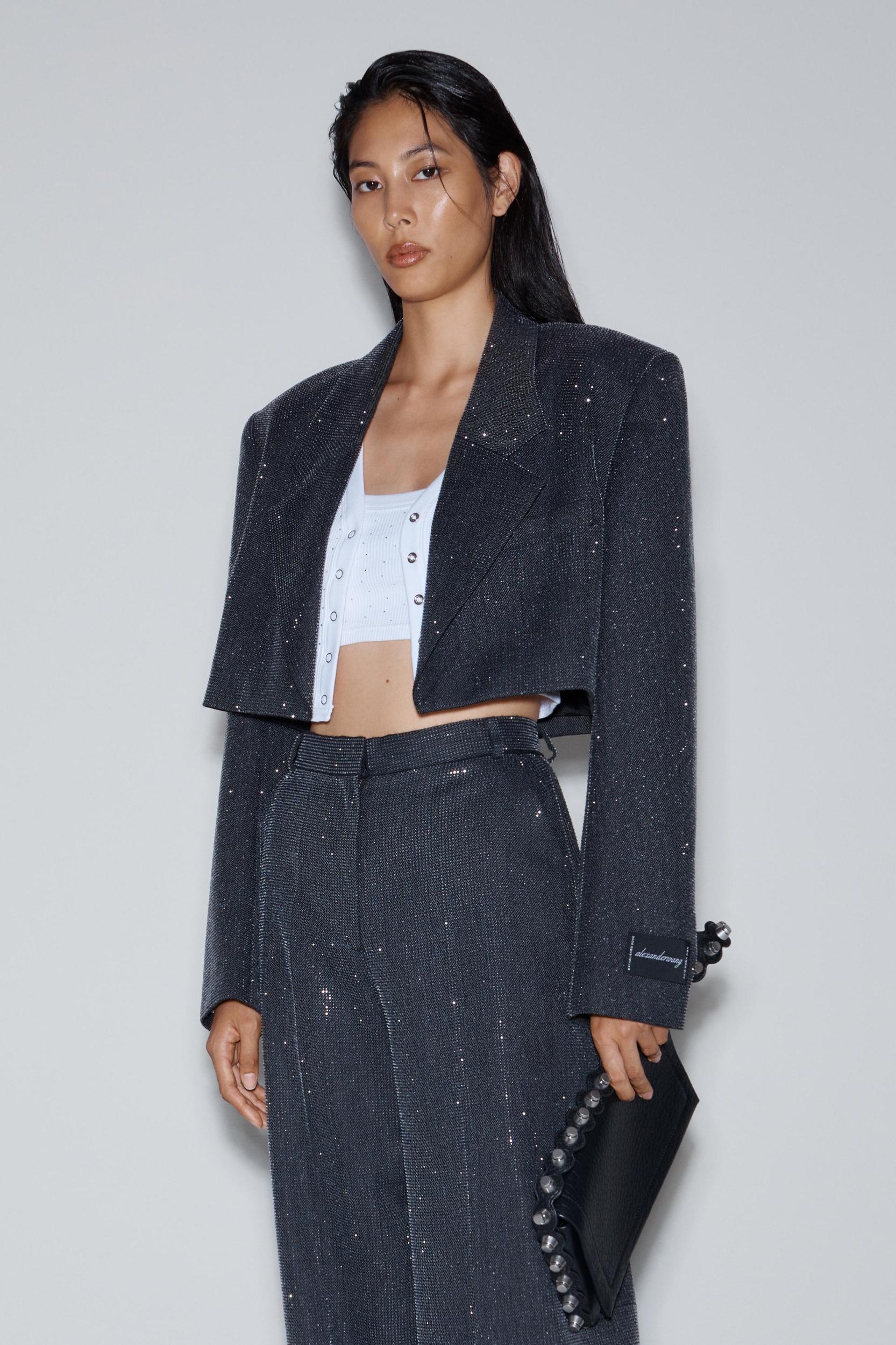 High Waist Pant In Wool Twill With Clear Bead Hotfix Product Image