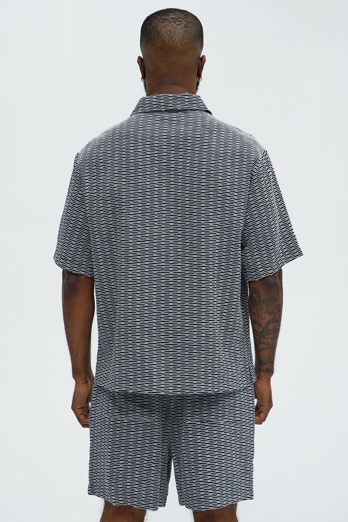 Textured Chenille Pattern Button Up Shirt - Black/White Product Image