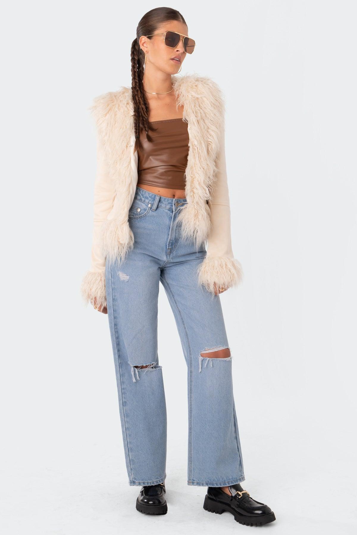 Faux Fur Trim Coat Product Image