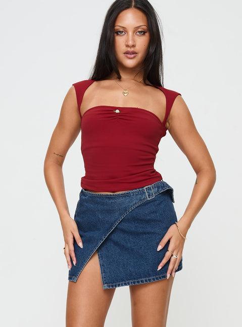Wait Up Denim Wrap Mini Skirt Mid Wash Product Image