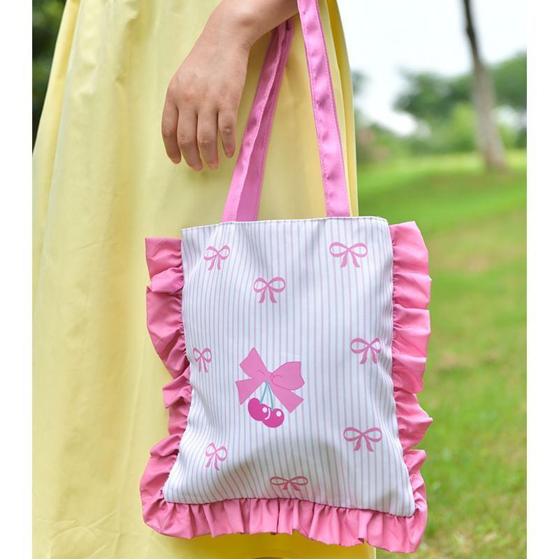 Bow Print Frill Trim Tote Bag Product Image