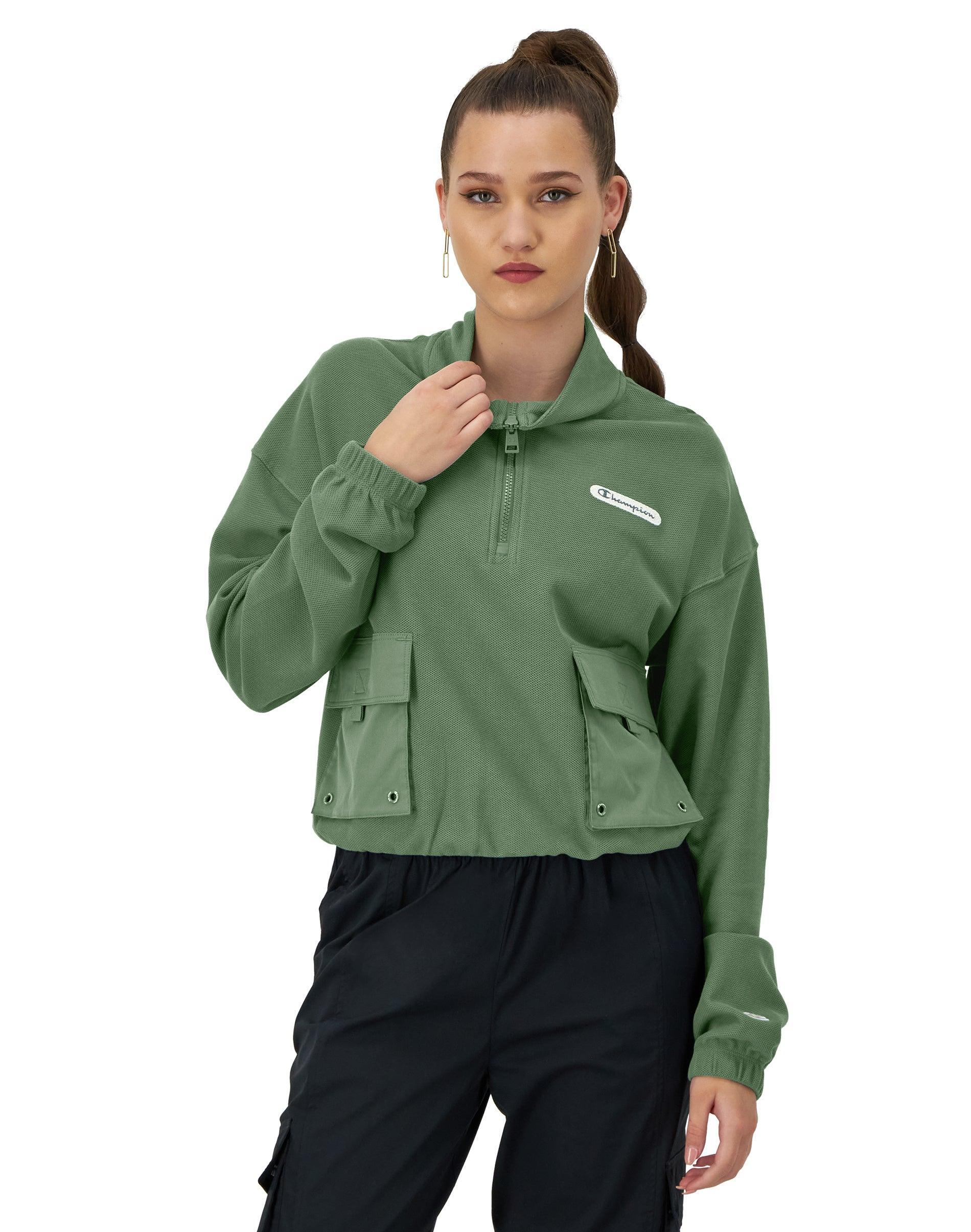 Womens Champion Campus Pique 1/4 Zip Pullover, C Logo Nurture Green 2XL Product Image