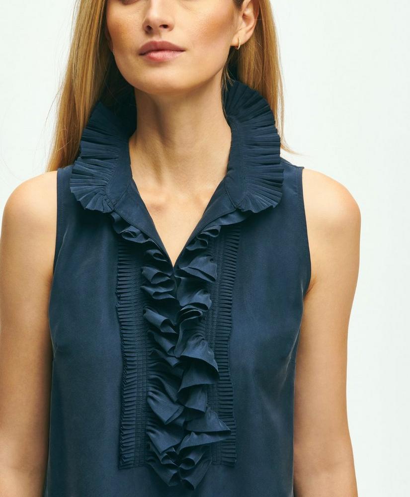 Silk Ruffle Collar Sleeveless Blouse Product Image