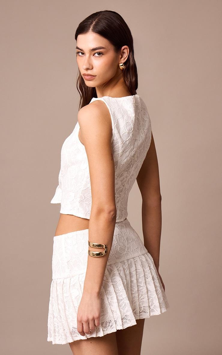 White Lace Button Up Boatneck Top Product Image