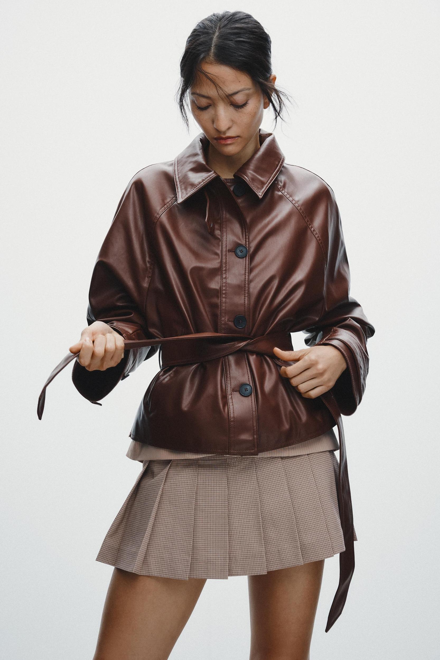 SHORT FAUX LEATHER TRENCH COAT Product Image