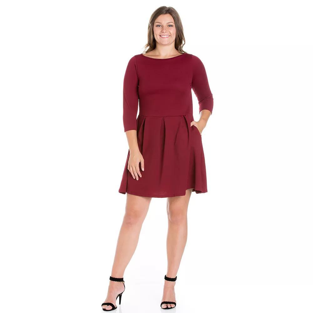Plus Size 24seven Comfort Apparel Perfect Fit and Flare Pocket Dress, Women's, Size: 2XL, Dark Red Product Image