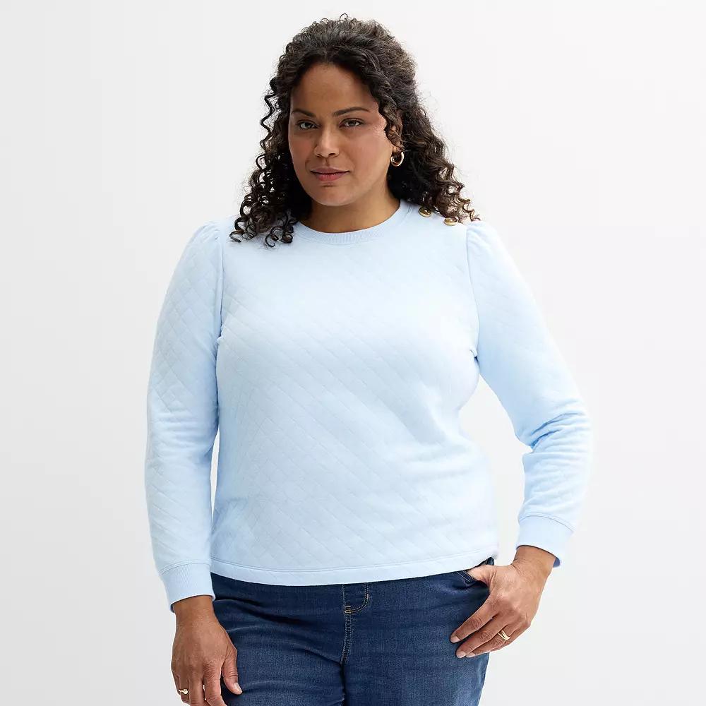 Plus Size Croft & Barrow® Button Shoulder Sweatshirt, Women's, Size: 4XL, Clear Blue Product Image