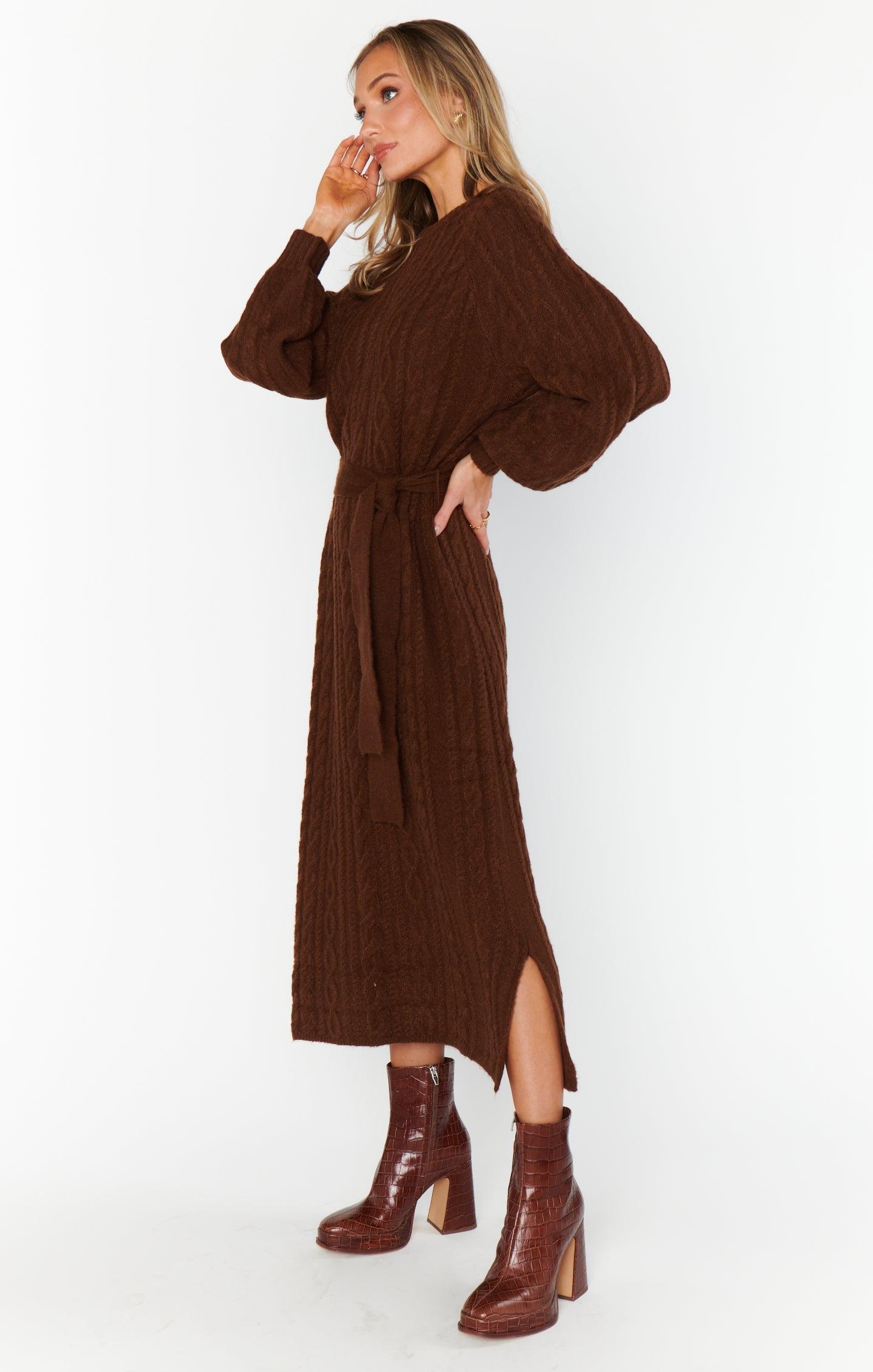 Barb Sweater Dress ~ Chocolate Cable Knit Product Image